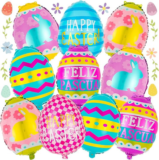 20 PCS Easter Egg Balloons Happy Easter Foil Balloons Egg Mylar
