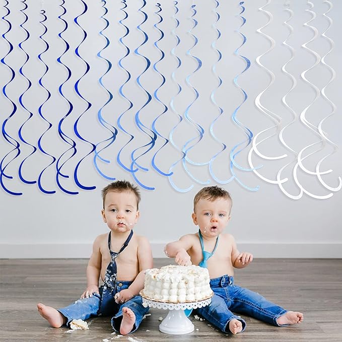 36 Pcs Blue Hanging Swirl Decorations Ombre Royal Blue White Felt