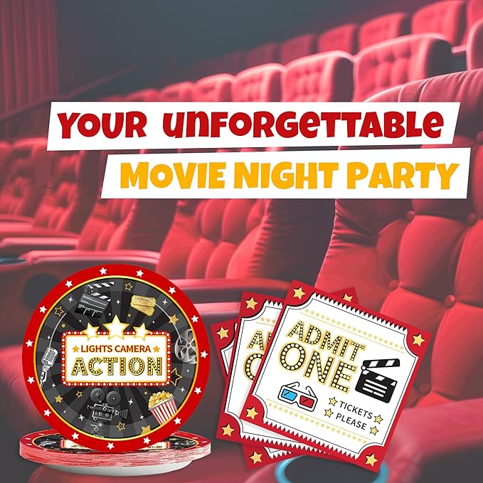 Movie Night Plates and Napkins Party Supplies 100 Pcs Movie Night