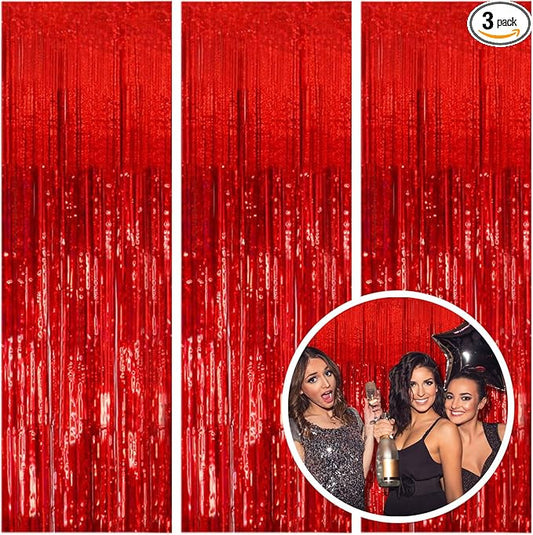 3 Pack Red Party Backdrop Tinsel Streamers Christmas Decorations Foil