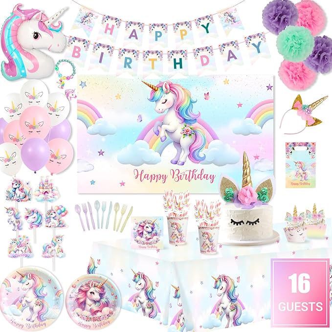 191 Pc Unicorn Birthday Decorations for Girls Complete Unicorn Party