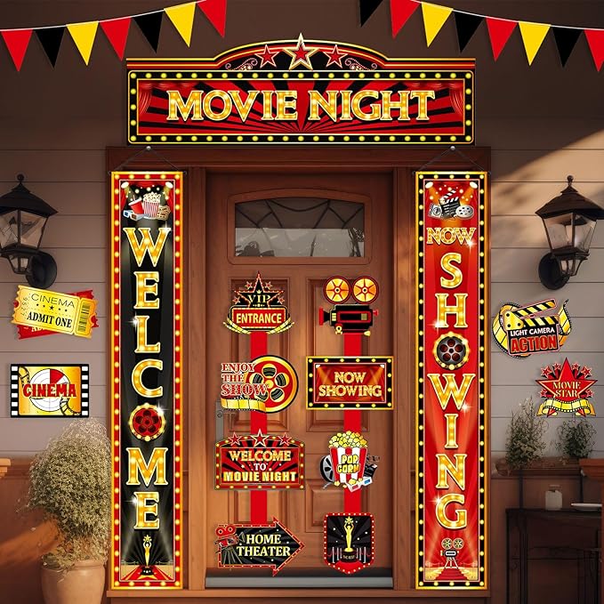 14 Pcs Movie Night Decorations Set Welcome Now Showing Door Banners