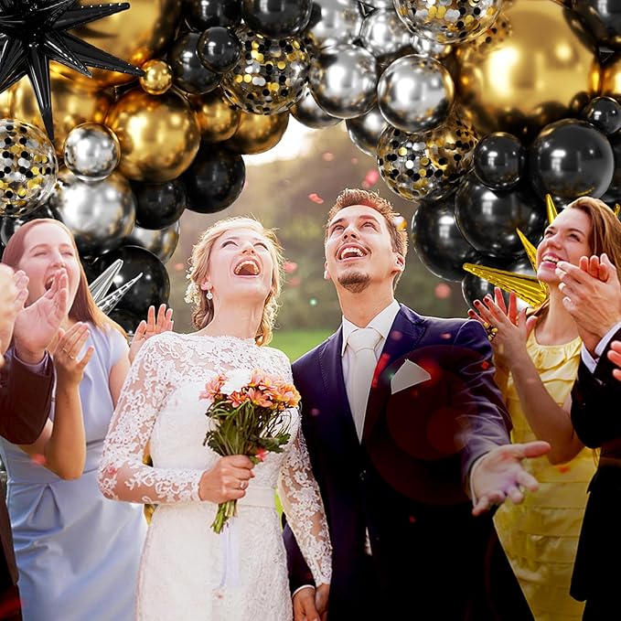 137Pcs Black Gold and Silver Balloons Garland Arch Kit with Stars - 5