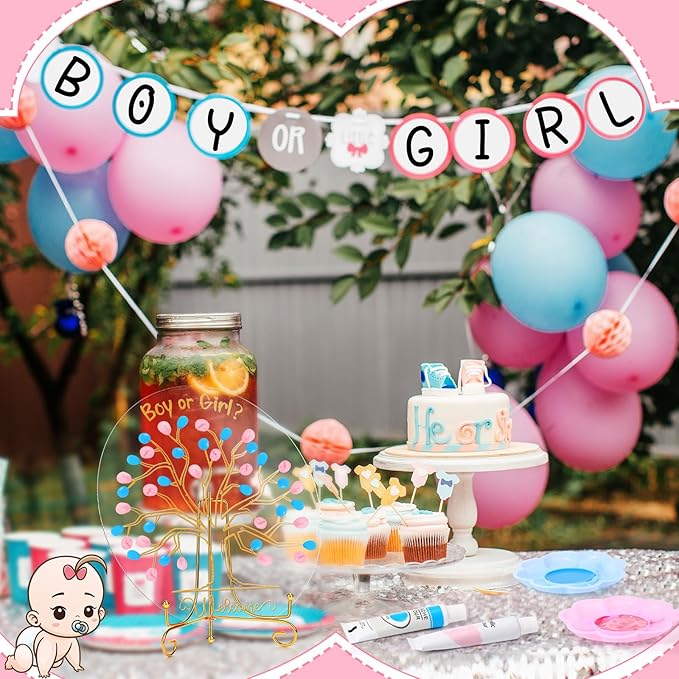 Gender Reveal Fingerprint Tree Boy or Girl Party