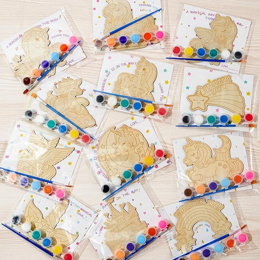 12 Pack Pre Packaged Unicorn Party Favors for Girls Wooden Unicorn