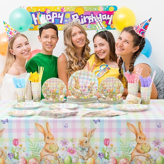 452 Pcs Easter Party Supplies for 50 Guest Pastel Easter Bunny Paper
