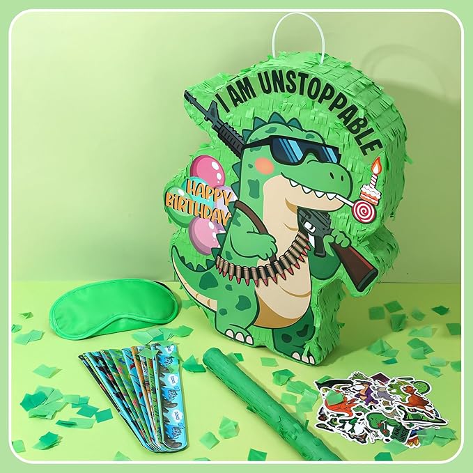 Dinosaur Piñata for Birthday Party Dino Piñata Set with Blindfold