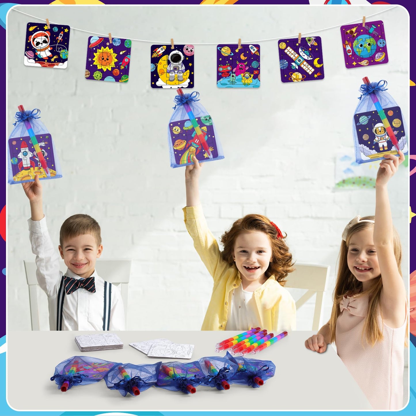 24 Pcs Space Puzzles Color Your Own Puzzles Astronaut Planet