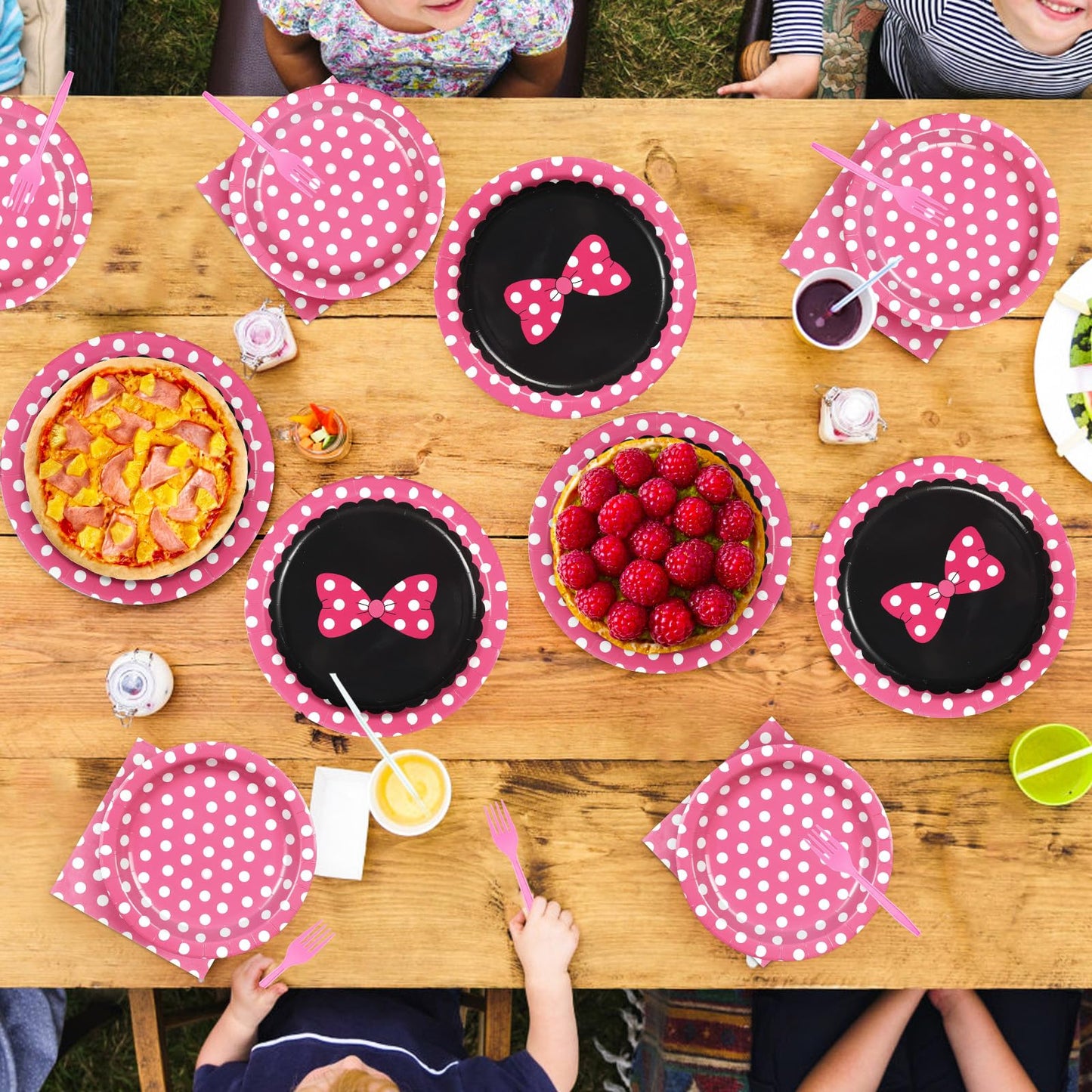 96Pcs Pink Mouse Party Supplies Cartoon Mouse Paper Plates and Napkins