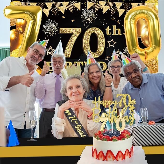 70th Birthday Decorations Men Women with 70th Birthday Banner Black