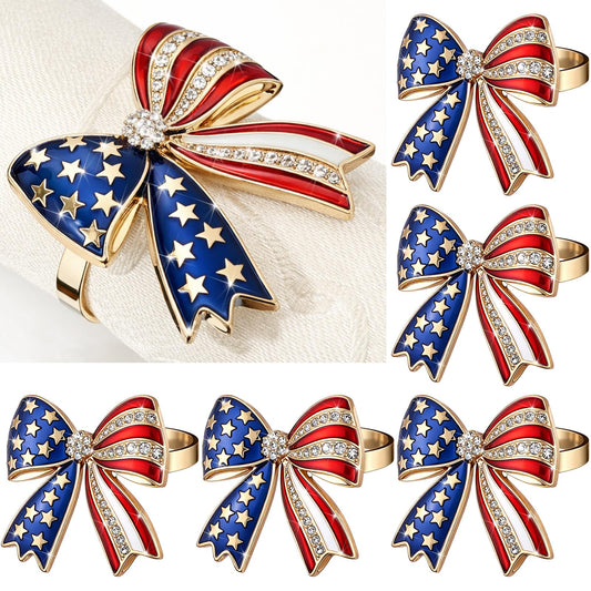 Geiserailie 6 Pieces Patriotic Napkin Rings 4th of July Bow Napkin