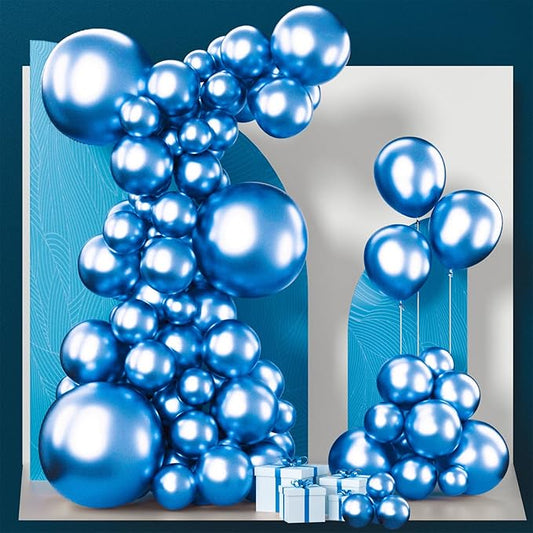 PartyWoo Metallic Blue Balloons 100pcs Different Sizes of 18 12 10 5