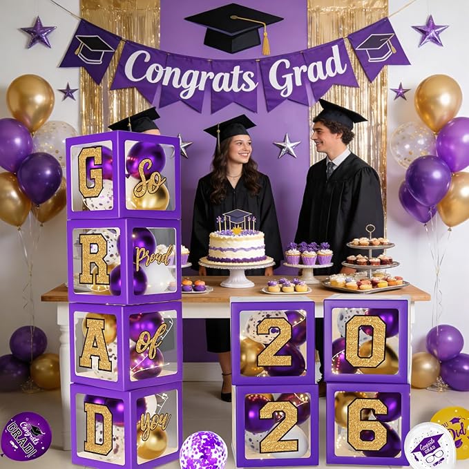 Purple and Gold Graduation Decorations 2026, Graduation Decorations