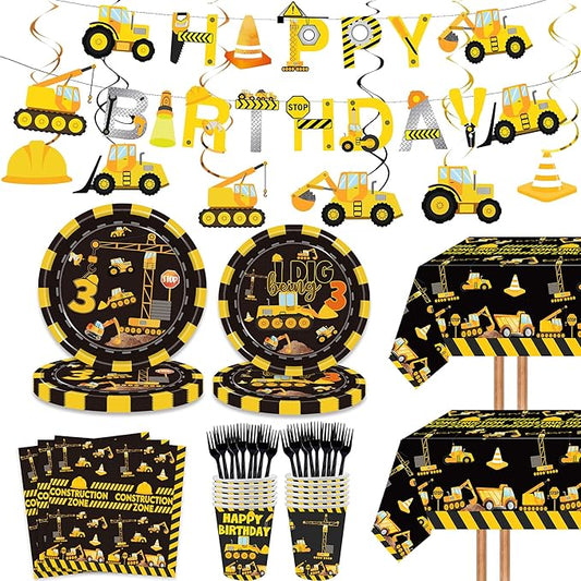 132 Pcs Construction 3rd Birthday Party Supplies Dump Truck Theme