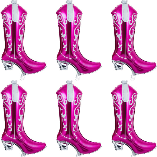 Wettarn 6 Pcs Cowboy Boot Balloons Bulk 25.6 Inch Large Cowgirl R Pink