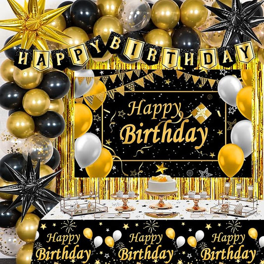 Black and Gold Birthday Decorations for Men Women Black Gold Party