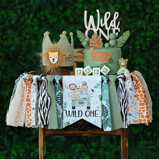 Wild One Birthday High Chair Banner Party Decoration For Boys Jungle