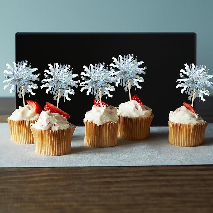 Gyufise 30Pcs Foil Firework Cupcake Toppers Sparkle Tinsel Cake #19