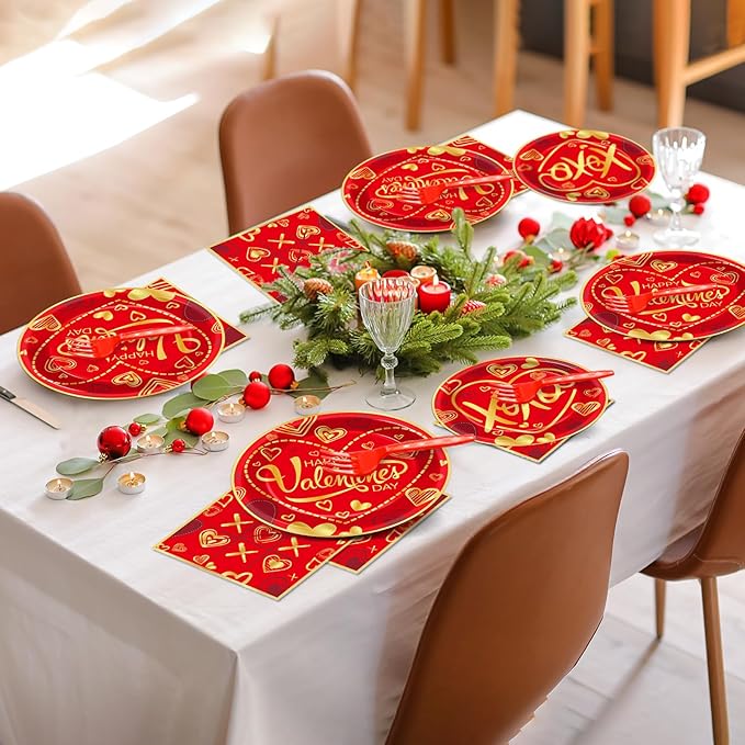 96 Pcs Valentine's Day Party Plates and Napkins Party Supplies