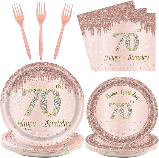24 Sets 70th Rose Gold Birthday Party Decrations for Women 70