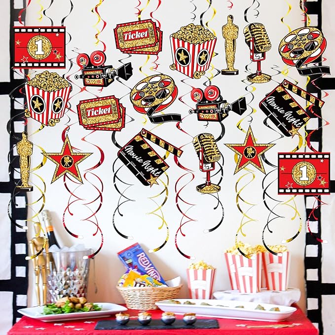 Movie Night Hanging Swirl Set Party Decorations 48 Pcs Hollywood