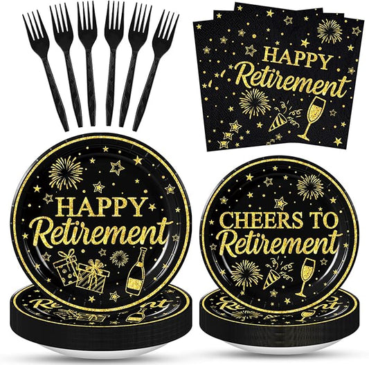 100 Pcs Happy Retirement Tableware Party Supplies Set Serves 25