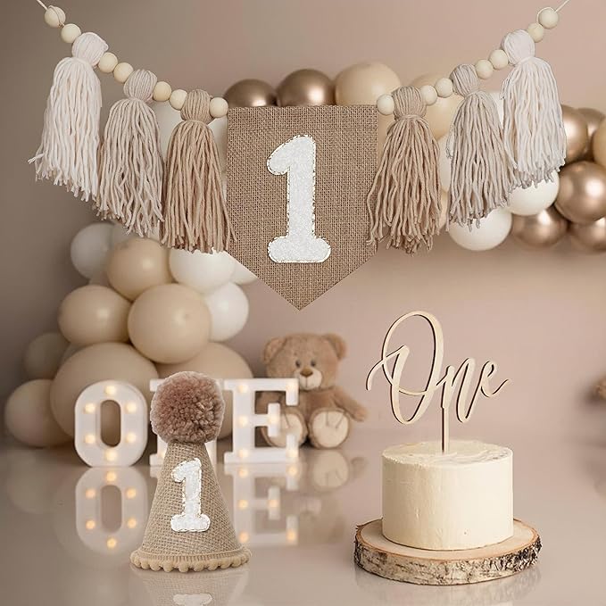 1st Birthday Decorations Boys High Chair Banner With One Cake Topper