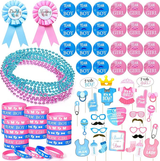 Baby Gender Reveal Party Favors Supplies Ideas Team Boy or Girl Pins