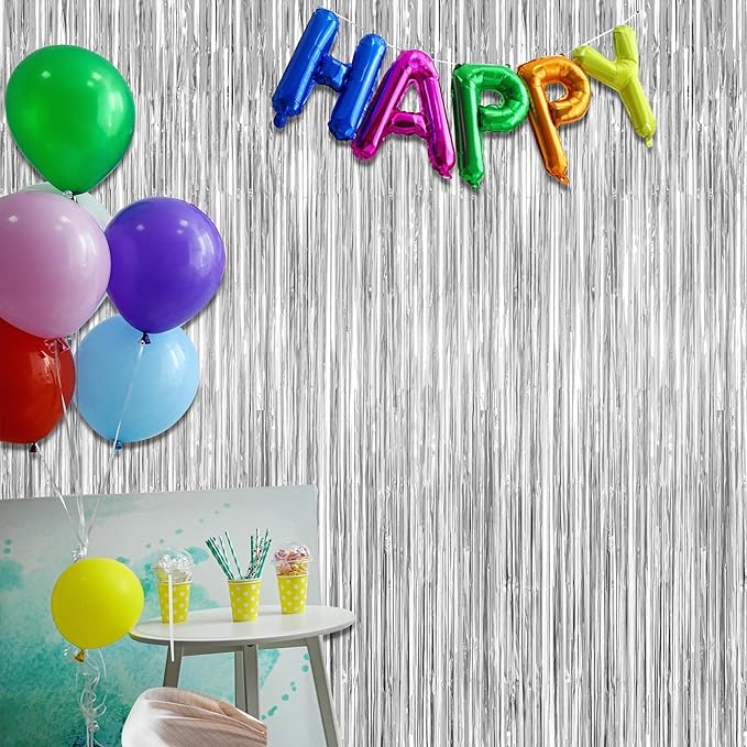 4 Pack Party Decorations, Metallic Silver Backdrop, Photo Booth Props