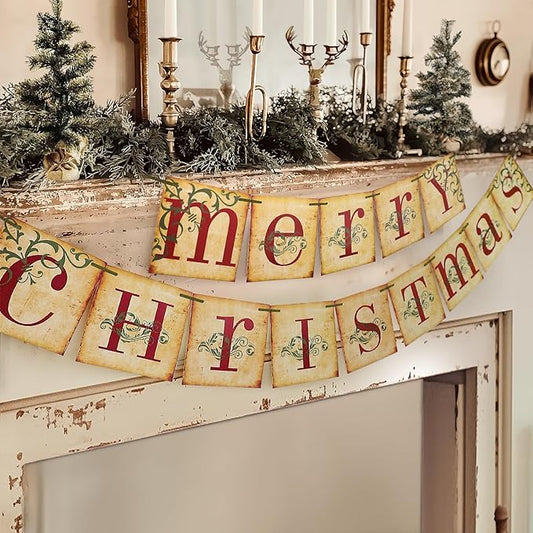 Christmas Decorations Vintage Merry Christmas Banner Retro Nostalgic