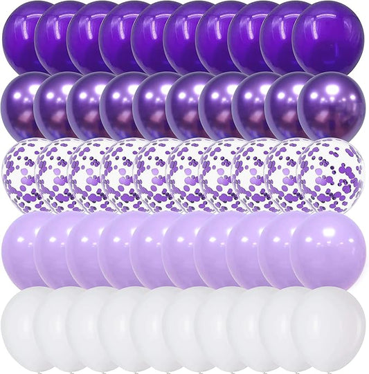 Balloon Purple and White, 60 Packs 12 Inch Dark Light Metallic