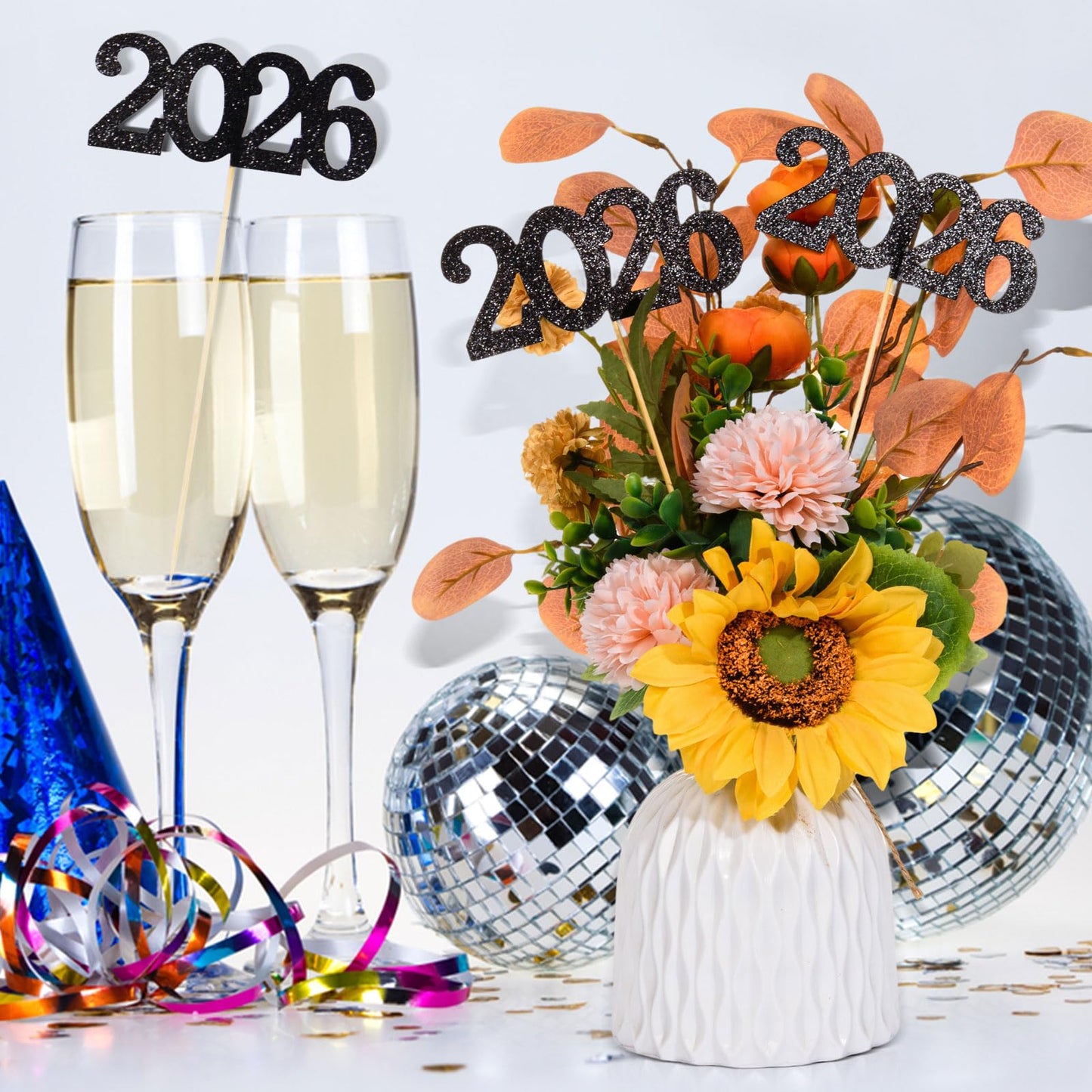 12 Pieces Glitter 2026 Centerpiece Sticks Black Double Sided 2026
