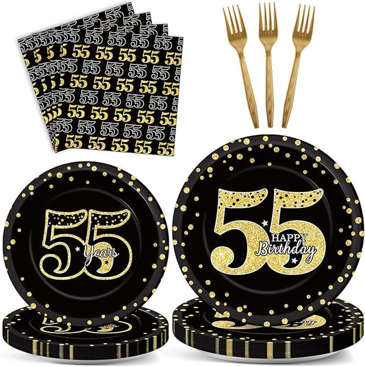 96 Pcs 55th Birthday Party Supplies 55th Birthday Tableware Plates