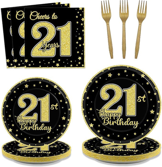 96 Pcs 21st Birthday Party Supplies for 24 Guests Cheers to 21 Years