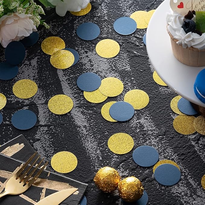 Gold and Blue Confetti Table Decoration for Birthday Graduation