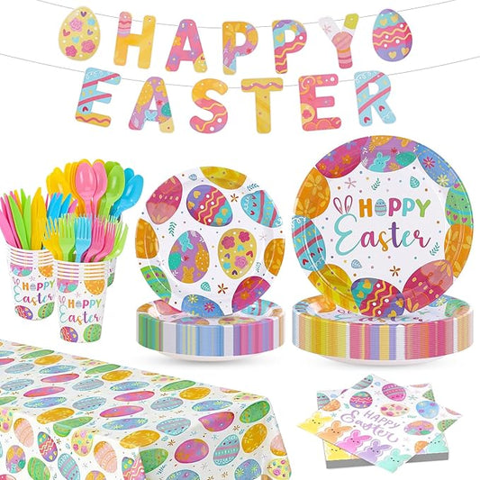 Happy Easter Party Decorations Tableware Sets Colorful Easter Eggs