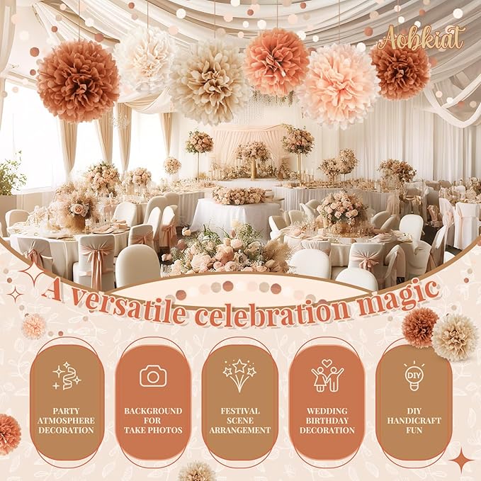 AOBKIAT Boho Wedding Decorations Set,28 PCS Dusty Brown Tissue Paper