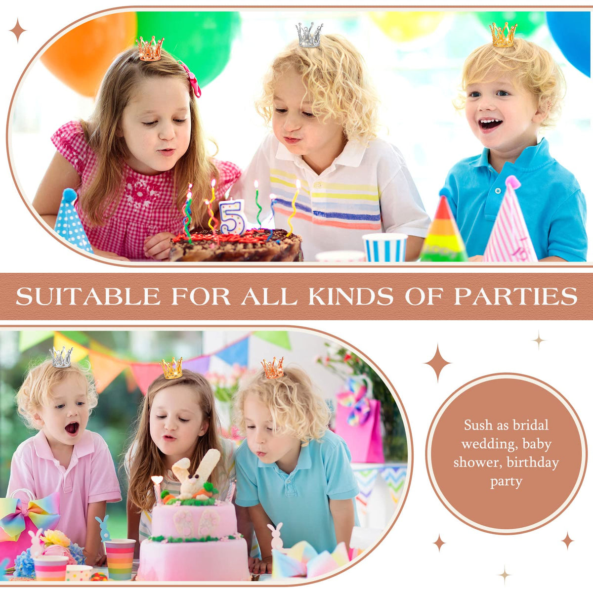 24 Pcs Crown Cake Topper Mini Baby Crown Tiny Queen Small Alloy Multi