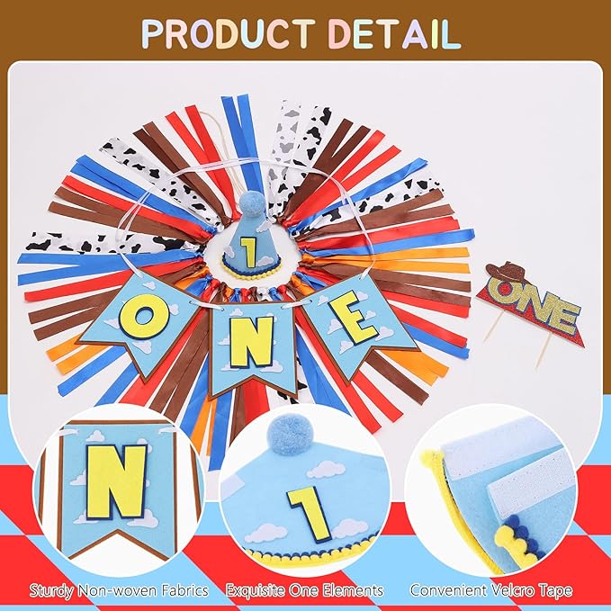 Cartoon Toy Highchair Banner for Baby First Birthday Party