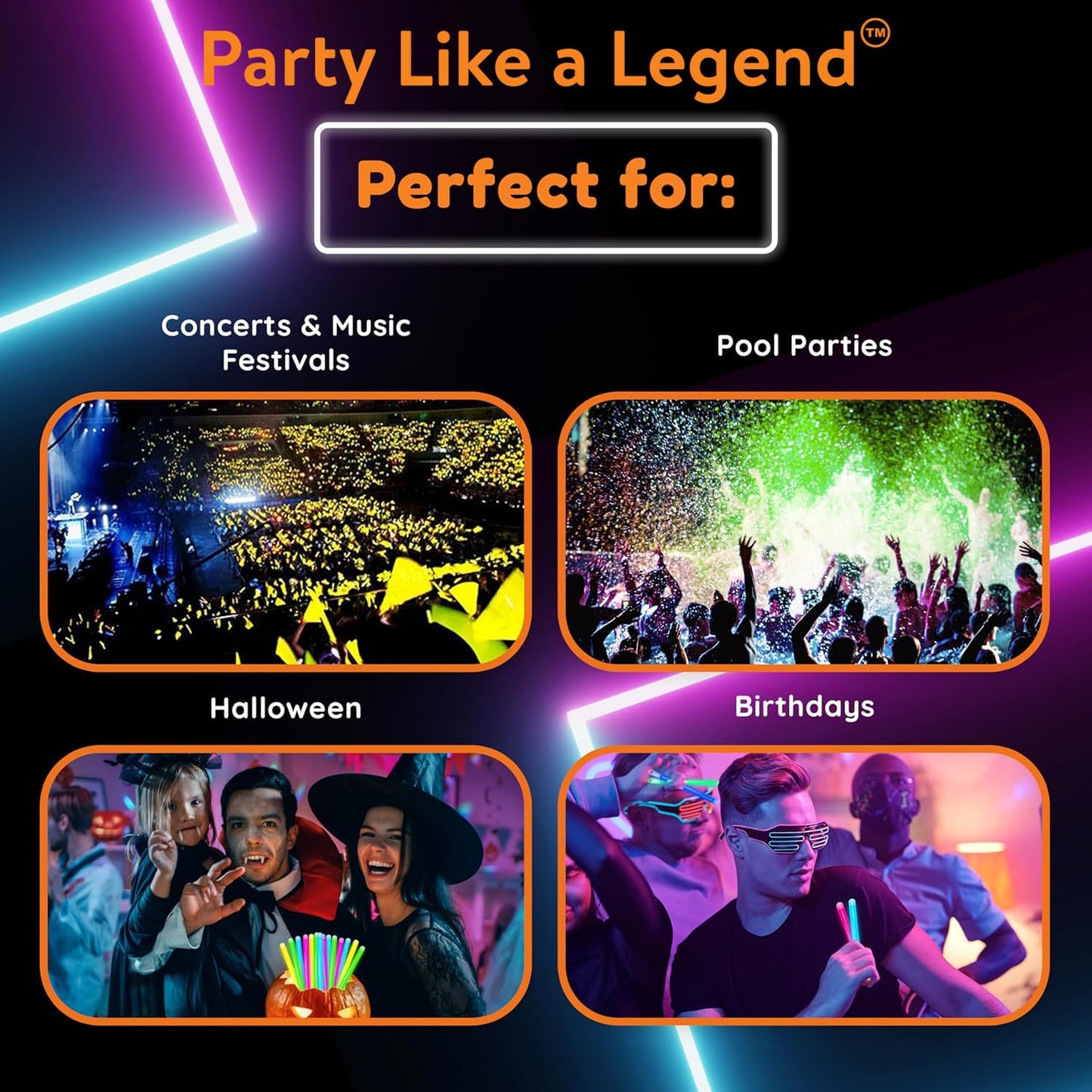 Glow Fever Glowsticks Bulk 1200pcs Party Pack includes 600 8" Glow