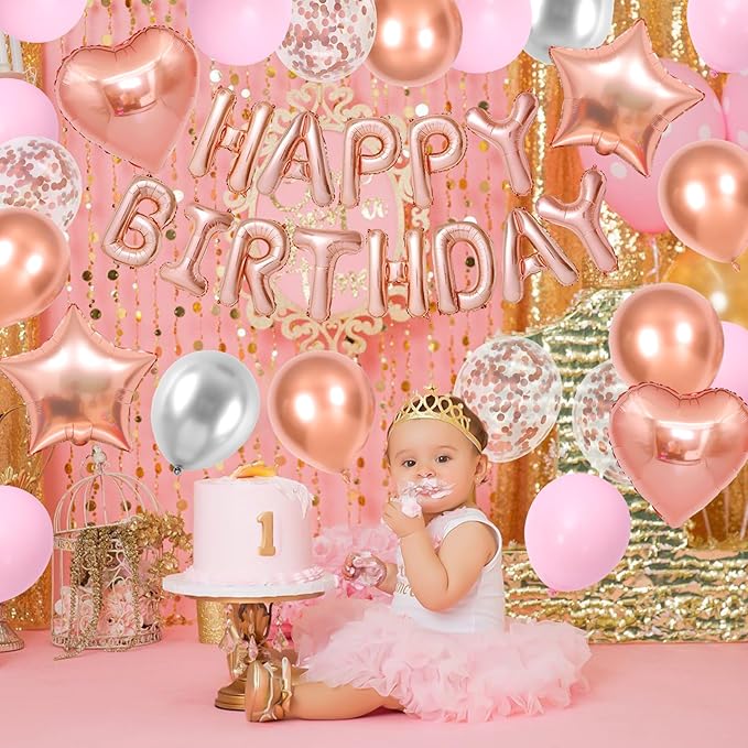 Rose Gold Birthday Decorations for Women Girls Rose Gold Pink Silver