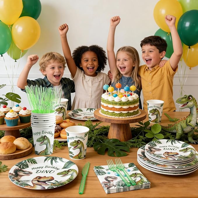 144Pcs Dinosaur Birthday Party Supplies Decorations Dino Themed