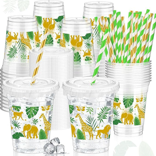 50 Pcs Jungle Safari Animals Cups Disposable Plastic Cup 12 oz