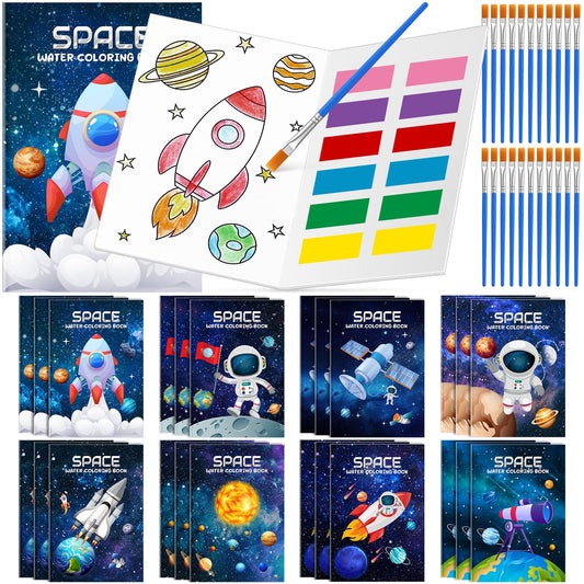 Kosiz 24 Pack Space Paint with Water Books for Kids, Mini Watercolor