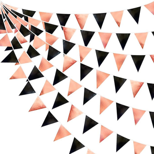 Black Rose Gold Party Decorations Triangle Pennant Banner Flag Rose