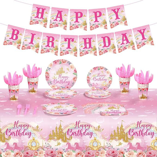 172 Pcs Princess Birthday Party Supplies Serves 24 Include Castle