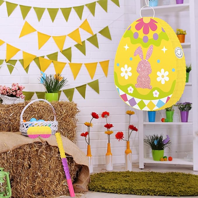 Hooqict Easter Egg Pinata Bunny Pinata with Blindfold and Bat Stick
