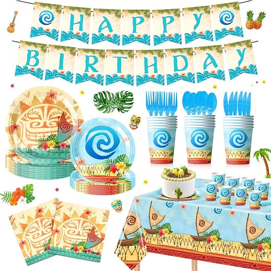 170PCS Tropical Birthday Party Supplies Hawaiian Luau Tableware Set