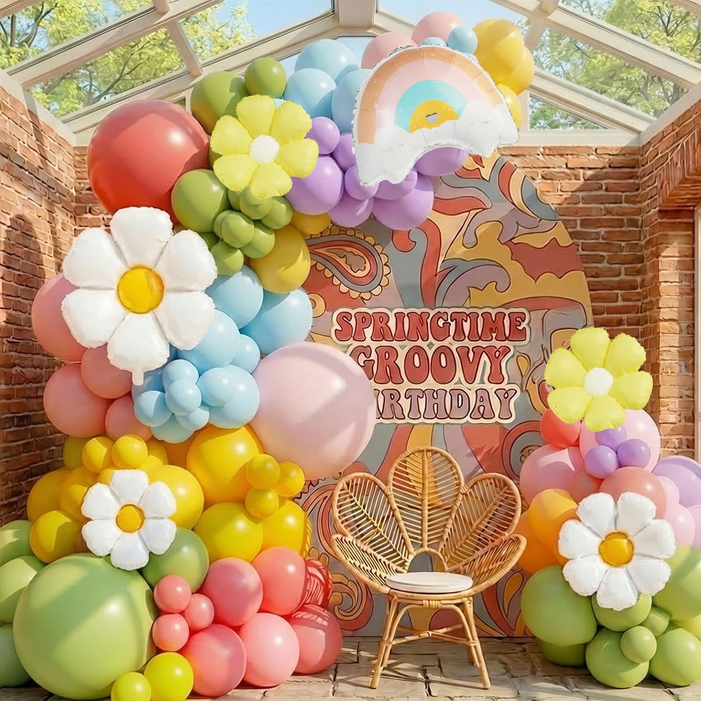 Pastel Daisy balloon arch kit Pastel pink yellow green blue red Purple