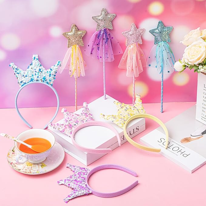 12 Pcs Princess Party Favors Including 6 Glitter Star Fairy Wands